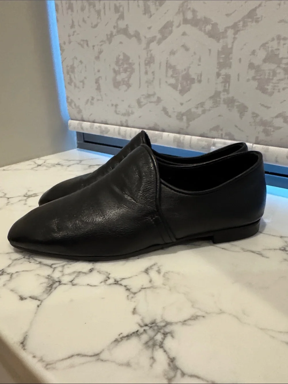 Aquatalia Black Leather Slip-On Loafers